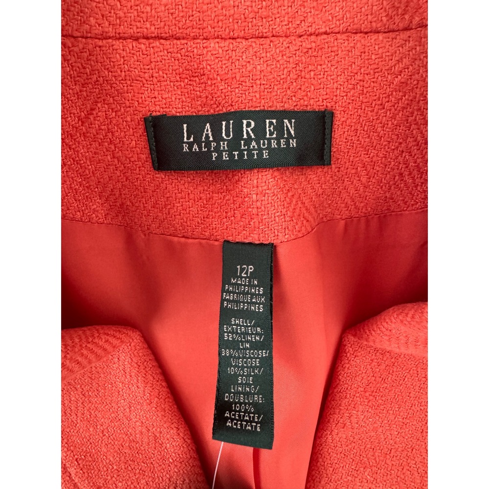 NWT Lauren Ralph Lauren Petite Linen Silk Blazer Peach Herringbone Jacket 12P - Picture 10 of 13